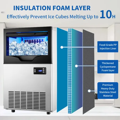 Vista 4 de Máquina comercial para hacer hielo de 100 libras/día, máquina de hielo de acero inoxidable debajo del mostrador, lista para hielo en 5-15 minutos