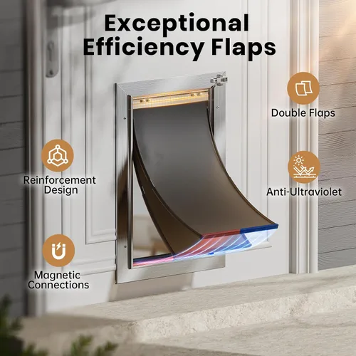 Vista 3 de Puerta para perro de aluminio, resistente a la corrosión, puerta grande para perros para puertas exteriores, puerta para perros con 2 solapas