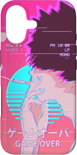 Vista 32 de Funda retro para iPhone 16 Vaporwave Aesthetic Emo Anime Boy Sad Game Over Lofi