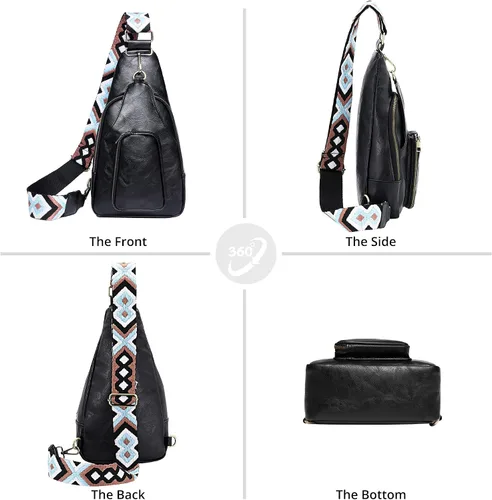 Vista 4 de Sling Bag for Women-PU Leather Crossbody Bags Sling Bags with Card Slot,Multipurpose Chest Bag for Traveling Running