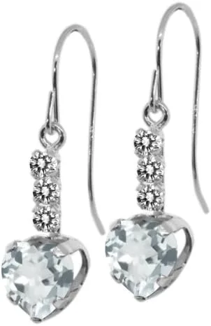 Vista 2 de 2.20CT forma de corazón azul Topacio Blanco 14K oro blanco de diamantes arete