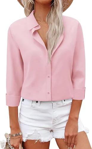 Vista 9 de Camisas con botones para mujer, camisas de vestir, trajes casuales de negocios, blusa ajustada con cuello, entrevista de trabajo, atuendo de oficina