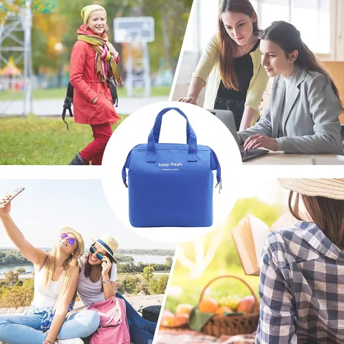 Vista 6 de Mziart Bolsa de almuerzo aislada simple Bento bolsa de almuerzo bolsa de almuerzo para mujeres hombres adultos picnic trabajo senderismo playa (azul)