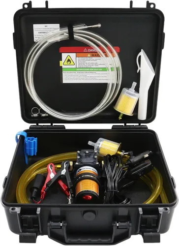Vista 11 de Juego de bomba de transferencia de combustible de 12 V, bomba de transferencia de gasolina de 75 W que mueve 110 galones de gas por hora, con tubo