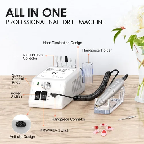 Vista 2 de SUBAY Kit Profesional de Esculpido de Uñas Eléctrico para Dedos y Pies, Lima Eléctrica para Manicura y Pedicura con 1 Paquete de Bandas de Lijado