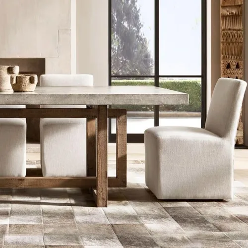Vista 5 de LAKIQ Mesa de comedor rectangular de madera, color gris de imitación de cemento, estilo industrial retro, mesa de trabajo, mesa de sala