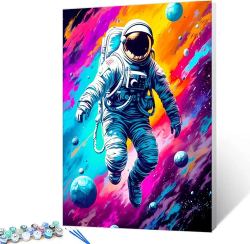 Vista 9 de Tucocoo Graffiti Astronauta - Pintura por números para adultos, espacio exterior, astronauta, pintura al óleo digital, pintura acrílica, kits