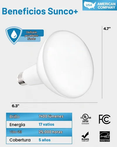 Vista 7 de Sunco - Paquete de 10 bombillas LED BR40, E26, 17 W = 100 W, 3000 K blanco cálido