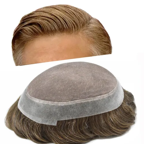 Vista 26 de Toupee For Men Hair Piece Fine Mono Hair System For Men Human Hair Mens Toupee Hair Piece For Men Hair Replacement Protesis Capilar 8x10 Medium