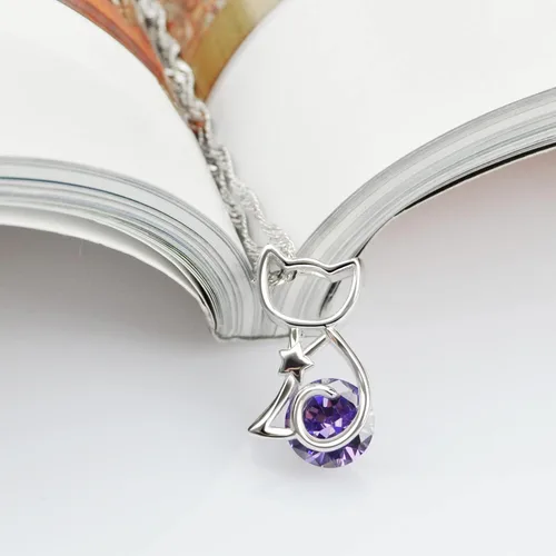 Vista 5 de Dankadi Collar de plata de ley 925 de moda para mujer, lindo gatitogato, colgante de cadena de eslabones para el cuello, gargantilla de circón