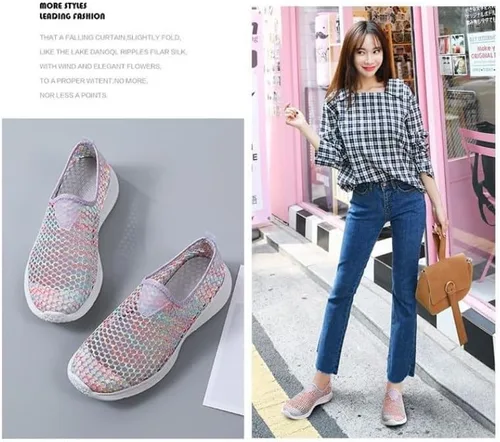 Vista 8 de Zapatos de malla para caminar para mujer, transpirables, sin cordones, ligeros, de moda, para ocio, tenis de secado rápido