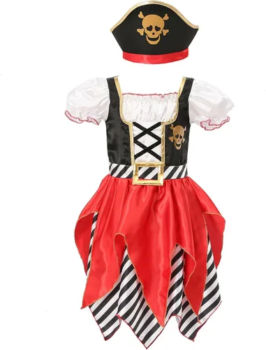 Vista 5 de Wizland Kids Pirate Costume Buccaneer Princess Costume Pirate Lass Costume Pirate Role Play Dress Up Set