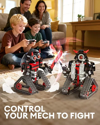 Vista 5 de Opmind Kit de Construcción de Robot RC STEM 5 en 1, Control por APP y Control Remoto, Bloques Samurái/Ninja 419 Piezas, Set de Constructor Juguete