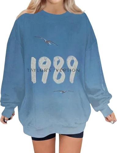 Vista 2 de Taylor - Sudadera para mujer 1989 con estampado de letras Swift con cuello redondo y manga larga, holgada, cómoda, casual