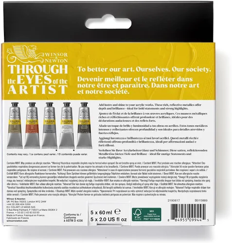 Vista 7 de Winsor & Newton Galeria - Set de pintura acrílica, 5 tubos de 60ml (2-oz), Metálico Introductory Acrylic Paint made with Professional Pigments