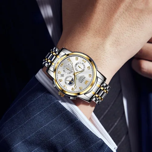 Vista 3 de OLEVS Reloj cronógrafo para hombre, esfera grande, multifuncional, fácil de leer, de acero inoxidable, analógico, de cuarzo, con fecha, de lujo