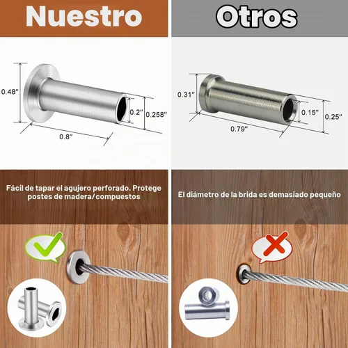 Vista 4 de BLIKA Paquete de 20 fundas protectoras de acero inoxidable para barandillas de cable de cubierta de 1/8 pulgadas, 5/32 pulgadas o 3/16 pulgadas