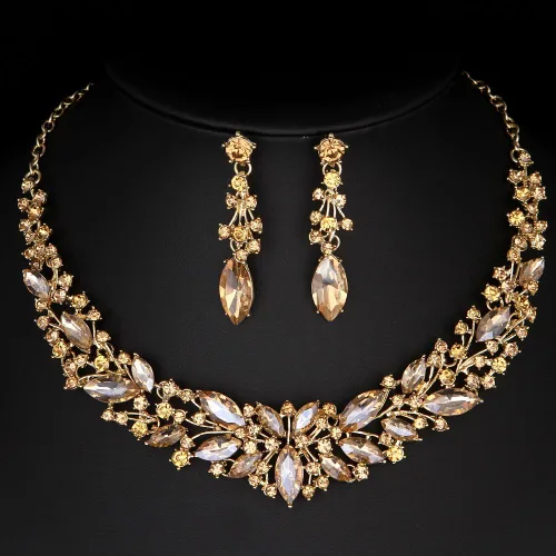 Vista 2 de Molie Youfir - Juego de joyas de cristal austriaco con diamantes de imitación de boda para mujer
