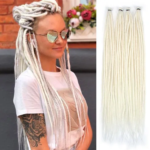 Vista 23 de Kraler Extensiones de Rastas Azules, Extensiones de Rastas Sintéticas de Ganchillo de 22", 100% Hechas a Mano, Rastas de Una Sola Punta, Delgadas