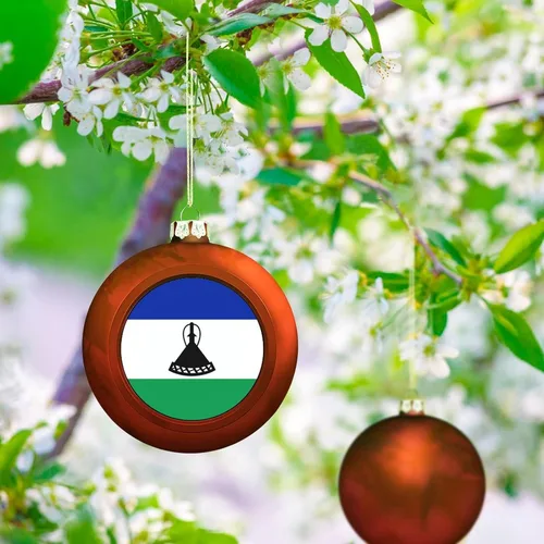 Vista 6 de Adornos de bola de Navidad de Lesotho roja, adorno de bola de bandera de Lesotho, adornos de Navidad de bandera nacional para árbol de Navidad, Año