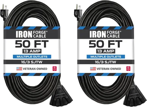 Vista 18 de Iron Forge Cable Cable de extensión negro de 6 pies con 3 tomas de corriente, SJTW de 16/3, cable de extensión de 6 pies, 3 clavijas, resistente a