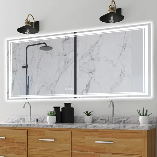 Vista 35 de Ratsamee Espejo de baño LED de 30x30 pulgadas con iluminación frontal y trasera (control independiente), espejo iluminado para pared de baño con 3