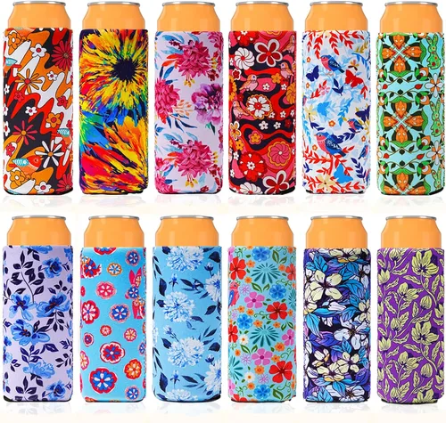 Vista 9 de Paquete de 12 fundas de neopreno para enfriar latas de cerveza, para latas estándar de 12 onzas, enfriadores de cerveza para fiestas, eventos