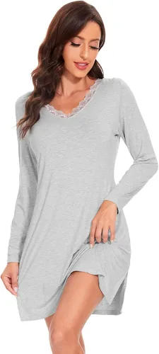 Vista 4 de WiWi Camisones de viscosa de bambú para mujer, camisas de dormir de manga larga, pijamas suaves S-XXL
