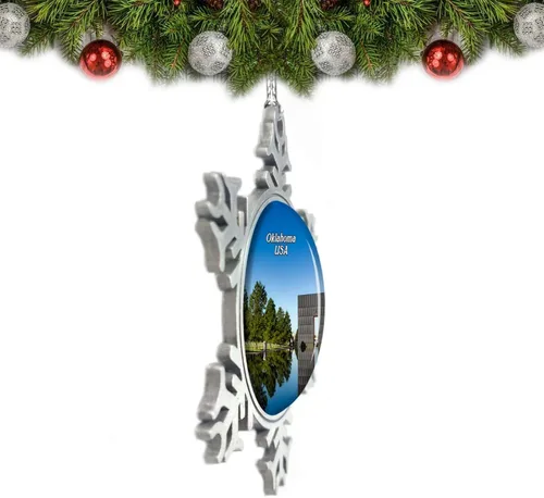 Vista 2 de Estados Unidos América Oklahoma City National Memorial & Museum Adorno de Navidad Decoración de árbol de cristal Metal recuerdo regalo