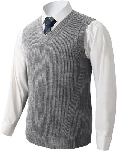 Vista 12 de Suéter de punto con cuello en V para hombre, liso, sin mangas, suéter de punto, ajuste holgado, todo a juego verde (ArmyGreen1)