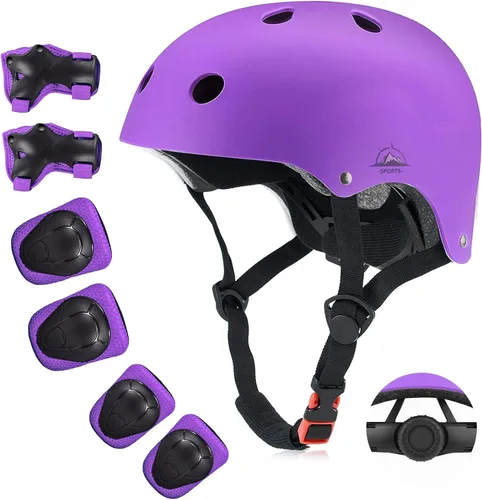 Vista 15 de Juego de casco de bicicleta para niños, certificado por la CPSC con rodilleras, coderas, muñequeras, casco ajustable para edades de 3-5-8-15 años
