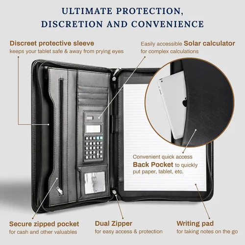 Vista 3 de cossini Premium con Business portafolios/portadocumentos de piel sintética cierre con cierre y el Interior 10.1 inch Tablet Sleeve