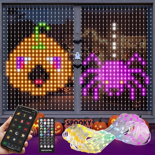 Vista 8 de 540 LED Luces de cortina dinámicas, luces de ventana de Navidad DIY con control remoto y aplicación inteligente, luces de cadena de cortina LED
