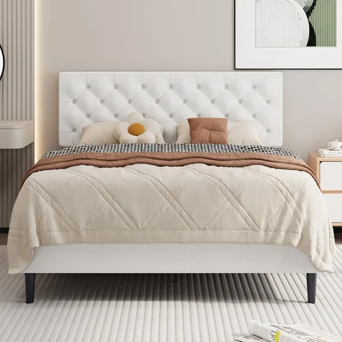 Vista 18 de BarnFurin Marco de cama tamaño completo con cabecero, cama de plataforma tapizada con cabecera acolchada con botones ajustables, marco de cama