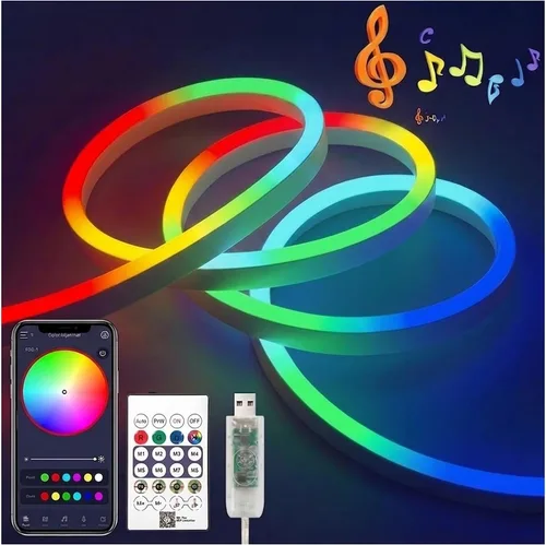 Vista 11 de iNextStation Blue LED Light Strip, 16.4ft/5m 12V Silicone Flexible Neon Rope Lights, IP65 Waterproof Cuttable LED Strip Lights for Gaming Room