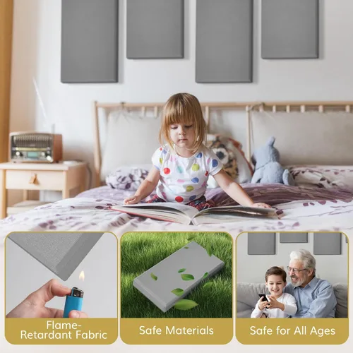 Vista 6 de TONOR 4 paneles acústicos grandes, 35.4″ × 11.8″ × 2.36″ panel de fibra de vidrio 3D a prueba de sonido con autoadhesivo completo, panel de pared