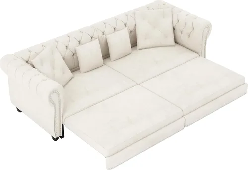 Vista 5 de Eafurn Sofá de dos plazas Chesterfield de gran tamaño 3 en 1, sofá cama convertible extraíble tamaño King con otomana movible y ribete de cabeza