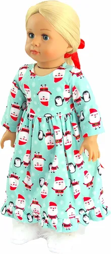 Vista 3 de Camisón navideño de Papá Noel y pingüino para muñecas de 18 pulgadas Calidad premium y diseño moderno Ropa de muñecas