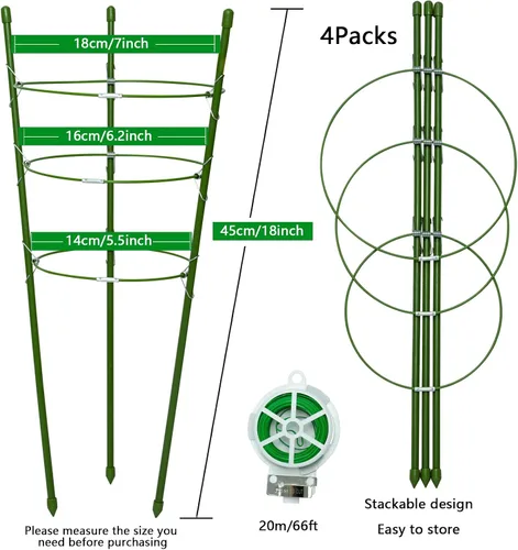 Vista 2 de Jaulas de tomate pequeñas de 18 pulgadas, paquete de 4 enrejados de jardín ajustables para plantas trepadoras de interior y exterior, estacas