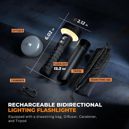 Vista 6 de ELESALL Linterna, linterna LED recargable de 5000 lúmenes con pantalla digital, 8 modos e impermeable IPX4 linterna EDC con base magnética