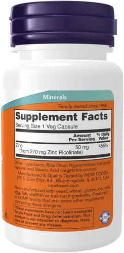 Vista 2 de NOW Picolinato de Zinc 50 mg, 60 cápsulas (paquete de 3)