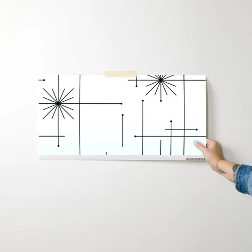 Vista 7 de Papel tapiz para despegar y pegar, diseño geométrico de mediados de siglo, moderno, negro, blanco, monocromático, minimalista, extraíble, por