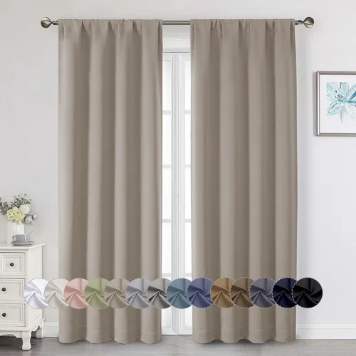 Vista 243 de Cortinas opacas para dormitorio, sala de estar, juego de 2 paneles de 54 pulgadas de largo, cortinas de oscurecimiento de habitación con aislamiento
