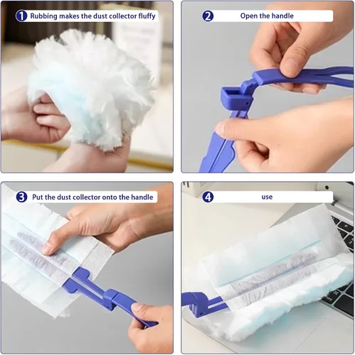 Vista 5 de 60 piezas de repuesto de plumero de 180° compatibles con plumeros Swiffer de 180°, repuesto de plumero resistente con 2 asas adicionales, sin