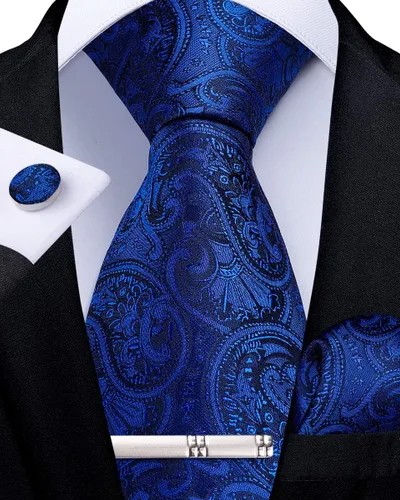 Vista 2 de DiBanGu Conjunto de pañuelo y gemelos de seda con corbata y pañuelo de bolsillo para hombre