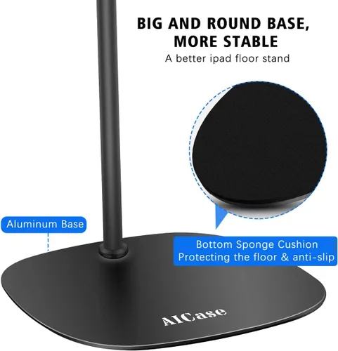 Vista 5 de AICase Aluminio ajustable en altura ajustable (35.8 in - 53.9 in) y base estable de 4.9 lbs con cuello de cisne compatible con iPad/Tablet de 4,6 a