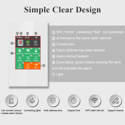 Vista 8 de LANBON Interruptor inteligente de alarma LCD L8, interruptor inteligente de seguridad para el hogar y control de luz, sistema de alarma