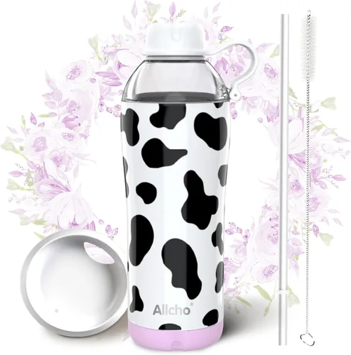 Vista 15 de Bow - Botella de agua aislada para mujeres, botellas de agua de acero inoxidable de 18 oz, de doble pared, 2 tapas (para beber y vaso) - Hidrata