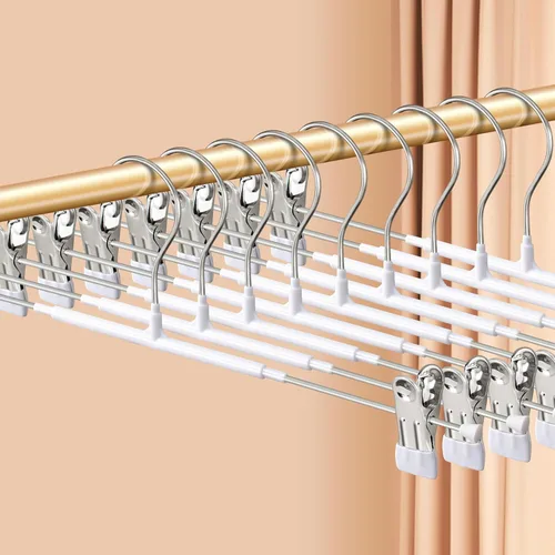 Vista 16 de Perchas para pantalones con clips, paquete de 10 perchas ajustables para falda para mujer, perchas antideslizantes para pantalones de mezclilla