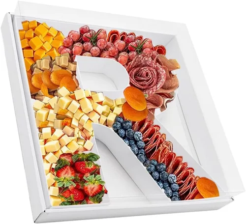 Vista 21 de Bandeja de papel rellenable de 12.5 pulgadas con números y letras de cartón, tablero de charcutería, bandeja para cupcakes dulces, caja decorativa